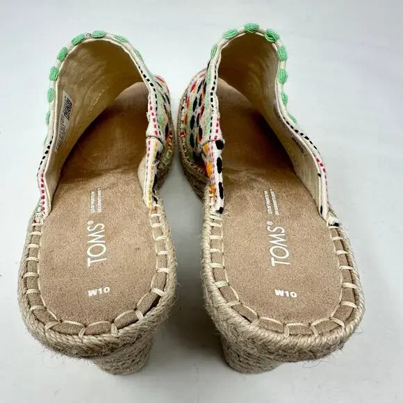 TOMS Monica Natural Global Woven Boho Mule Espadrille Wedge Heel Womens 10 - Picture 9 of 12